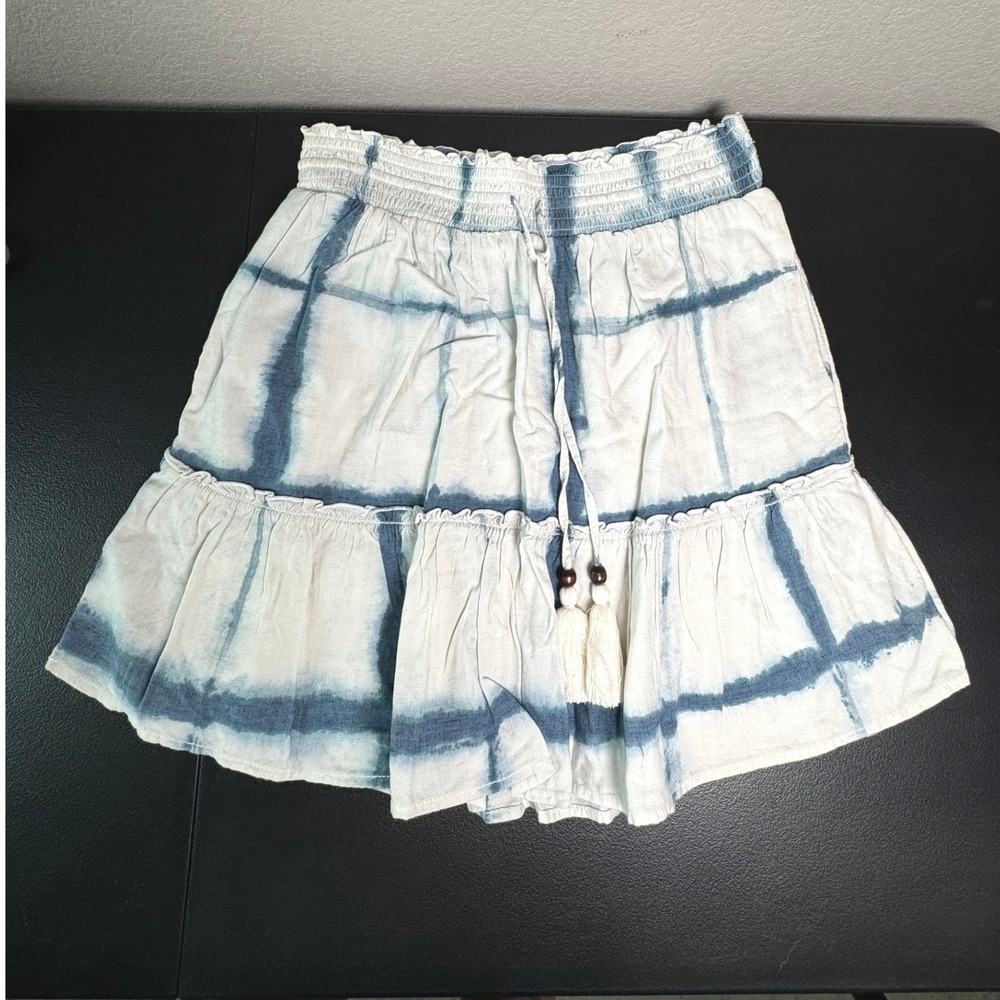 Pilcro Anthropologie Blue Tie Dye Linen Tiered Mini Skirt Small 4120318350010 - Picture 2 of 14